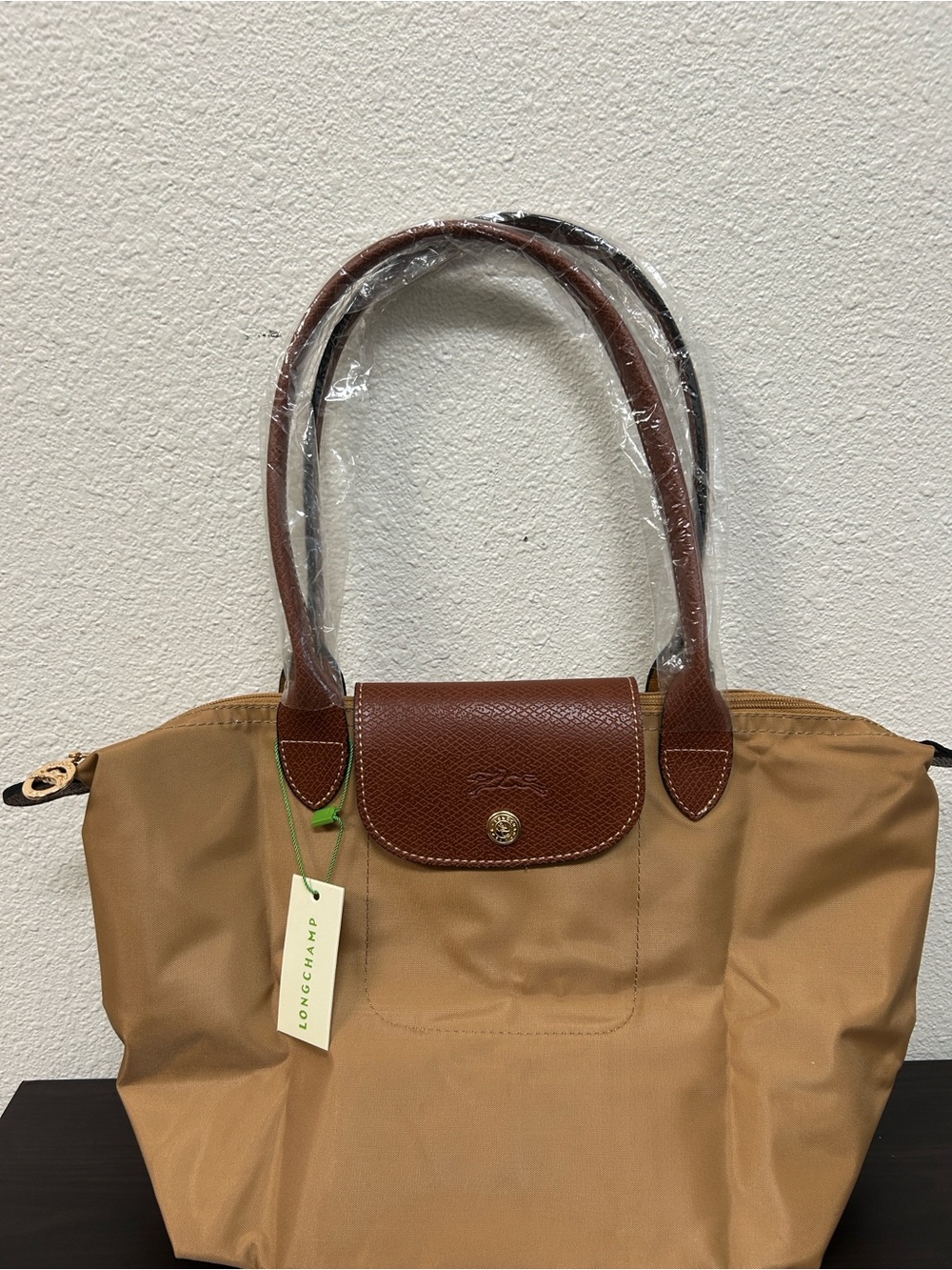 Longchamp Yellow Medium Tote Bag in Tan with Brown Trim
